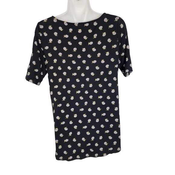 J Jill Womens Pima Shirttail Tee Sz S Petite Top Black Daisy Floral Short Sleeve - Picture 2 of 10